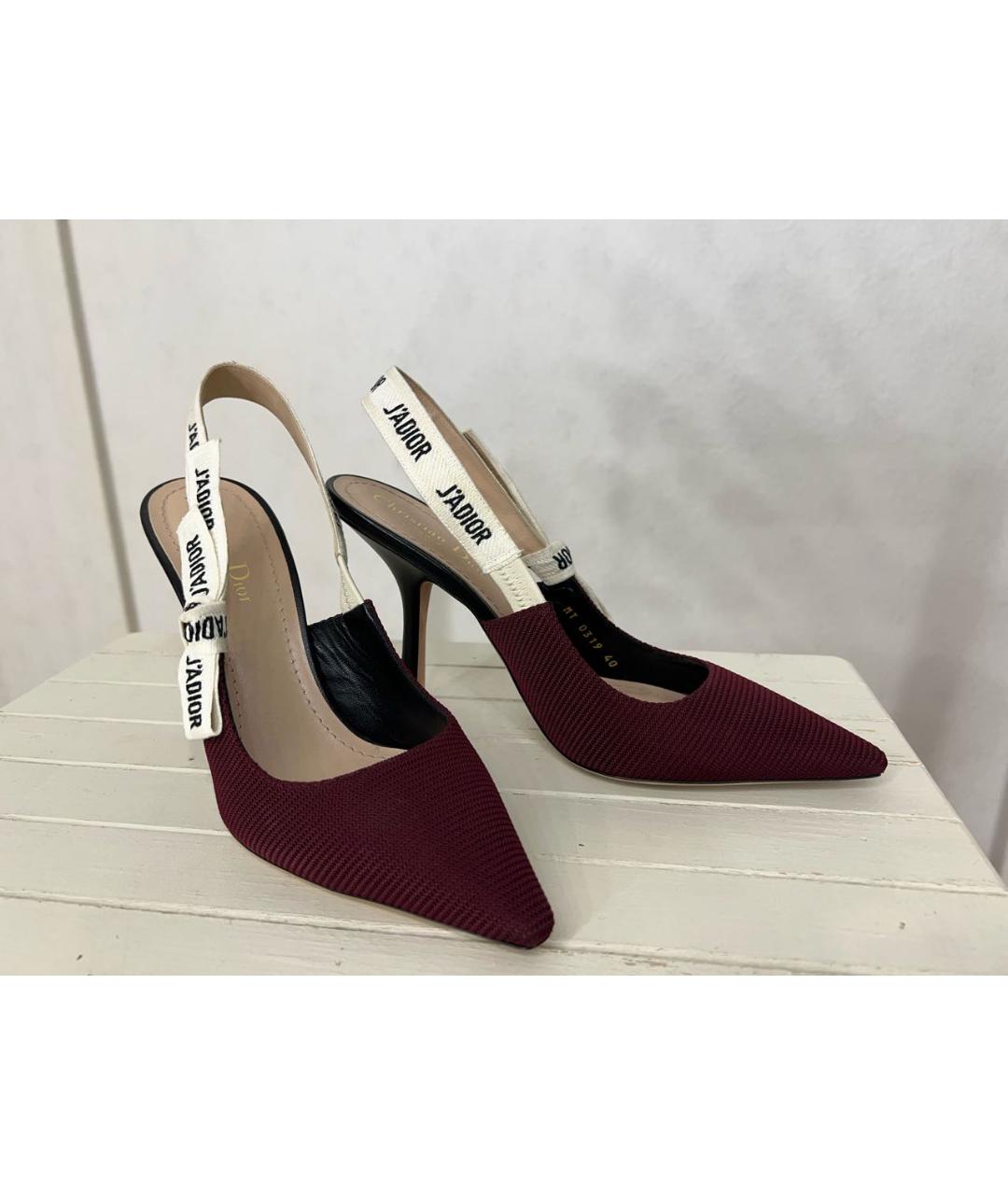 CHRISTIAN DIOR Бордовые текстильные туфли, фото 4