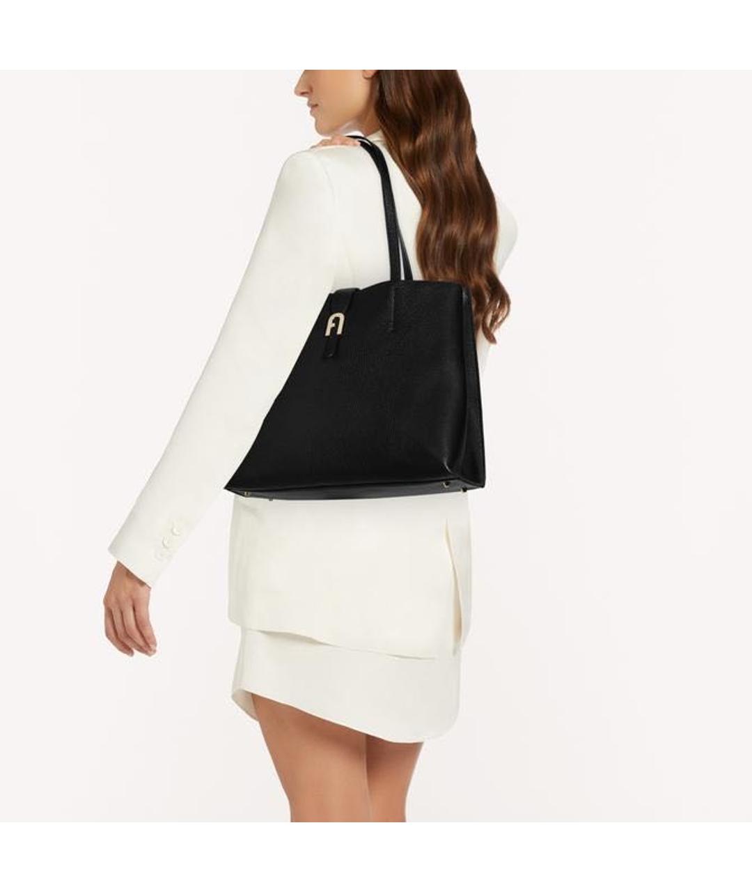 FURLA Черная кожаная сумка тоут, фото 5