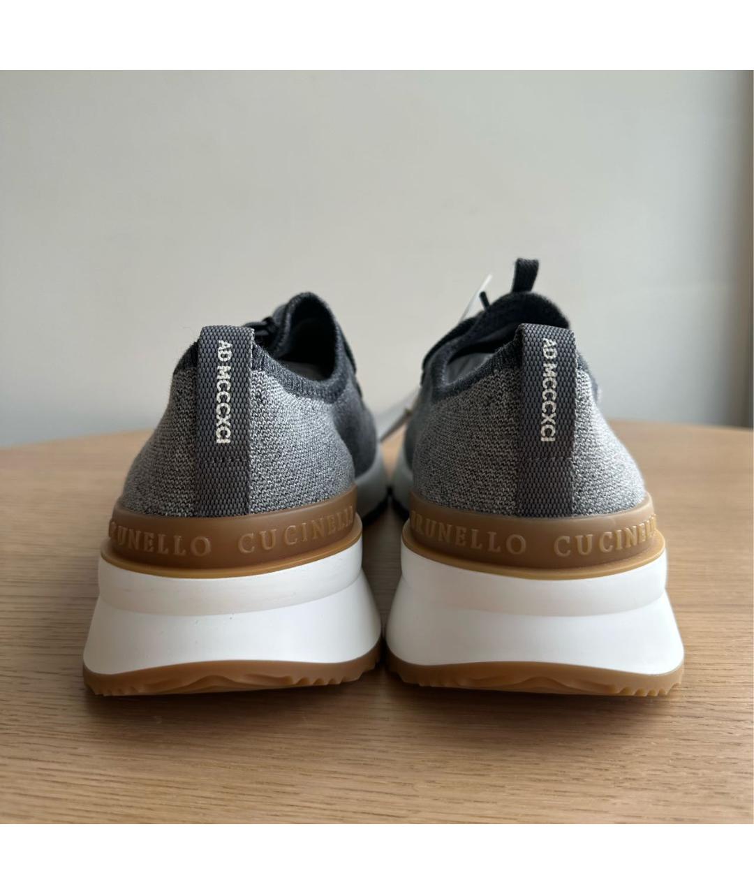 BRUNELLO CUCINELLI Серые текстильные низкие кроссовки / кеды, фото 4