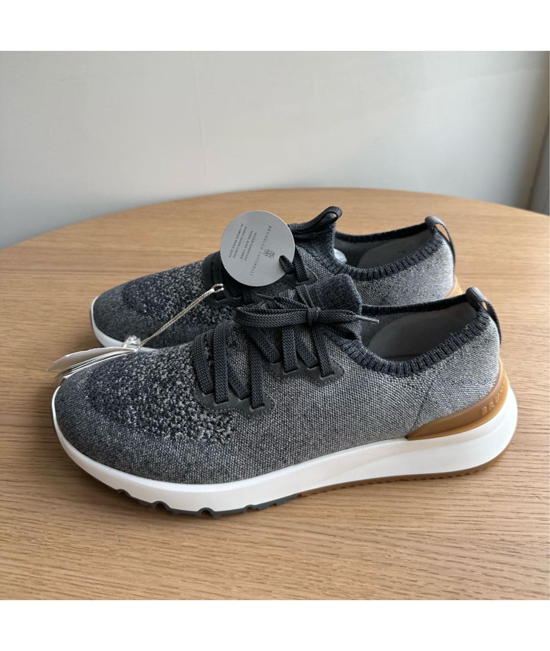 BRUNELLO CUCINELLI Серые текстильные низкие кроссовки / кеды, фото 5