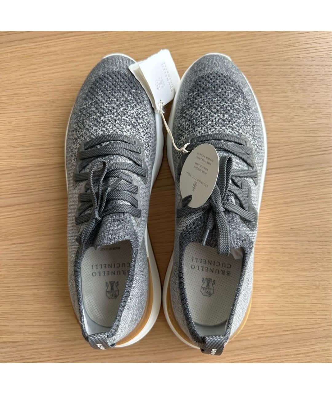BRUNELLO CUCINELLI Серые текстильные низкие кроссовки / кеды, фото 3