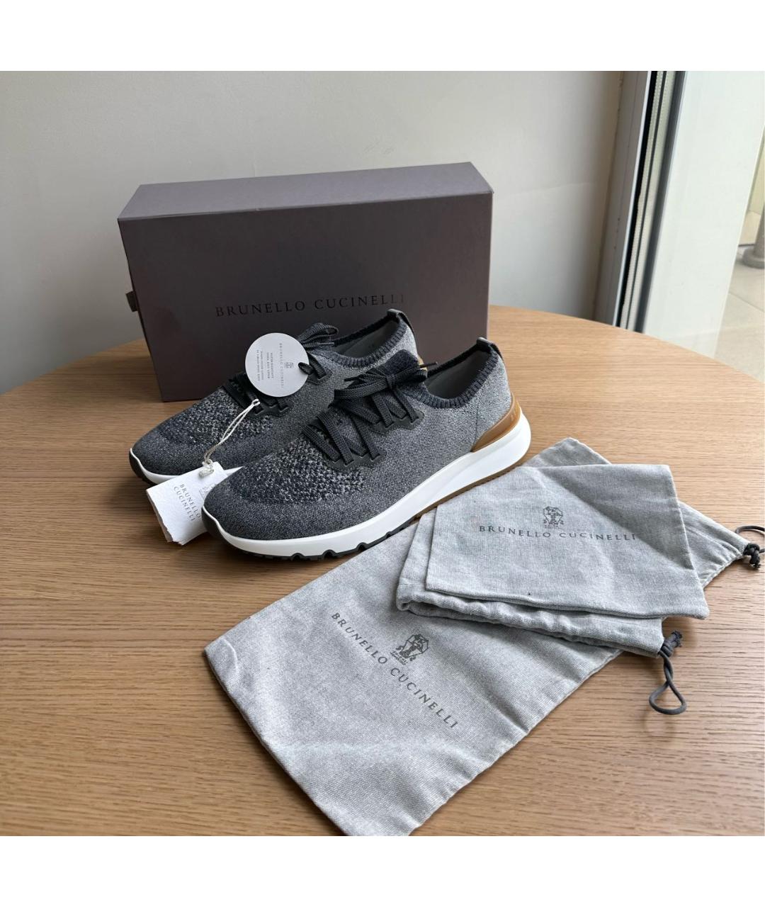 BRUNELLO CUCINELLI Серые текстильные низкие кроссовки / кеды, фото 7
