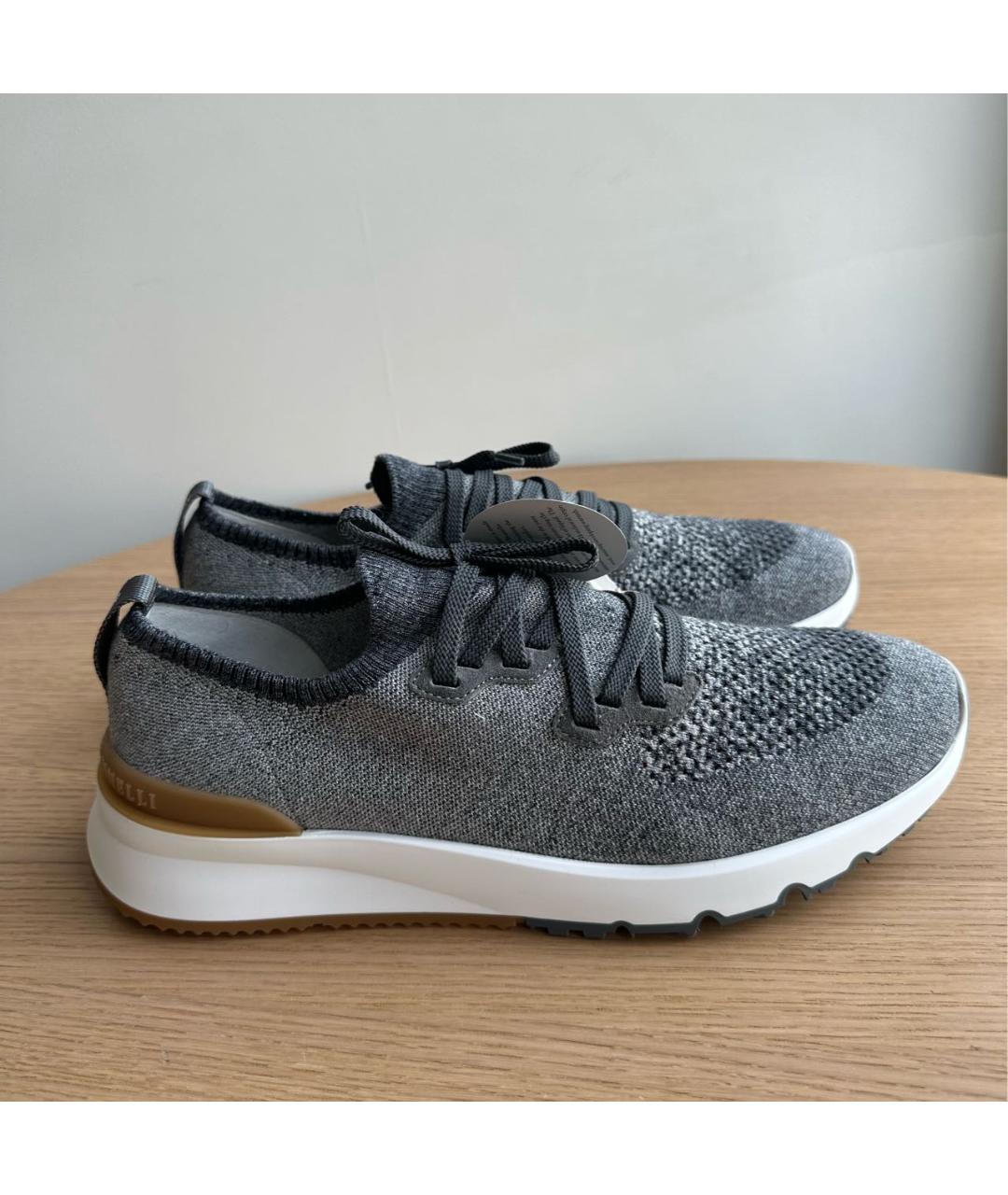 BRUNELLO CUCINELLI Серые текстильные низкие кроссовки / кеды, фото 6