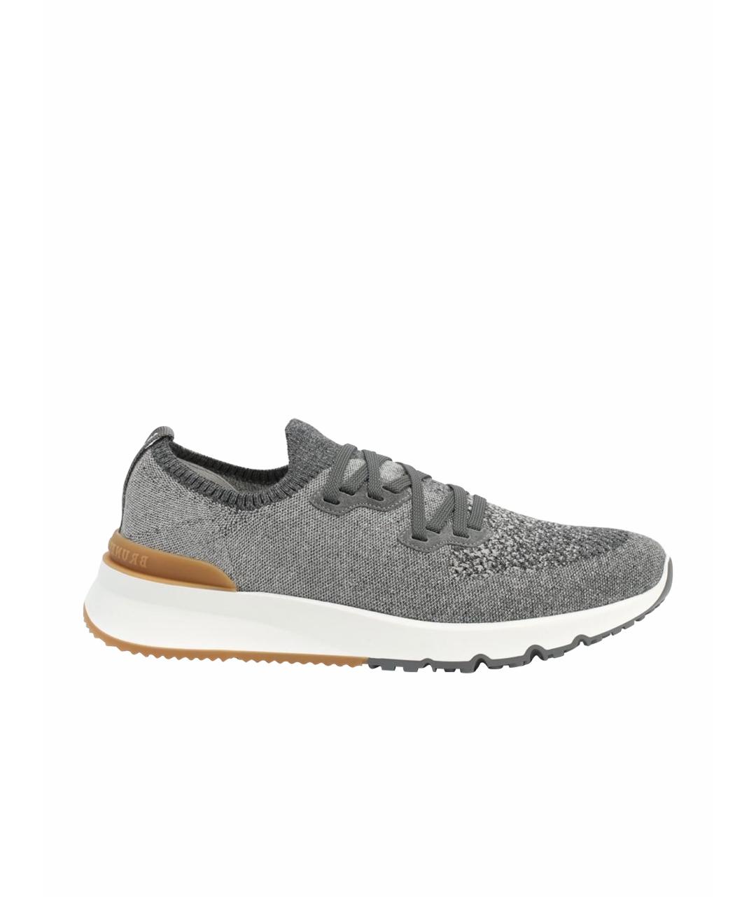 BRUNELLO CUCINELLI Серые текстильные низкие кроссовки / кеды, фото 1