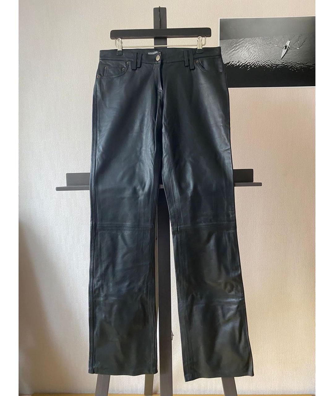 BARBARA BUI Черные кожаные прямые брюки, фото 9