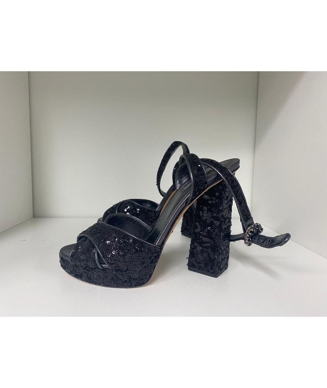 DOLCE&GABBANA Черные кожаные босоножки, фото 5