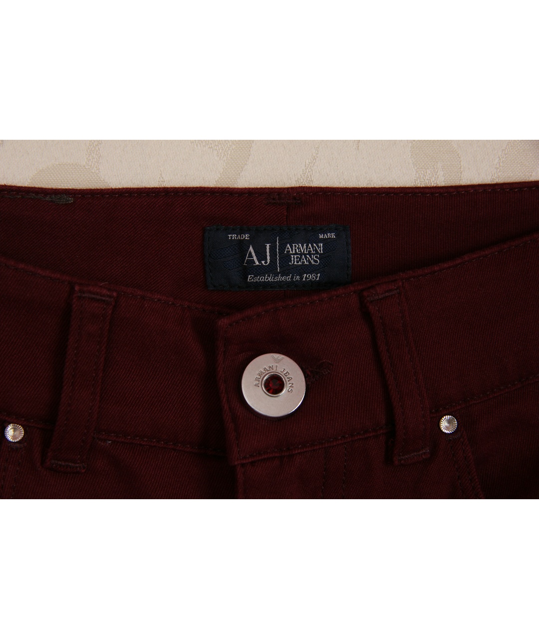 ARMANI JEANS Бордовые хлопко-лиоцелловые джинсы слим, фото 3
