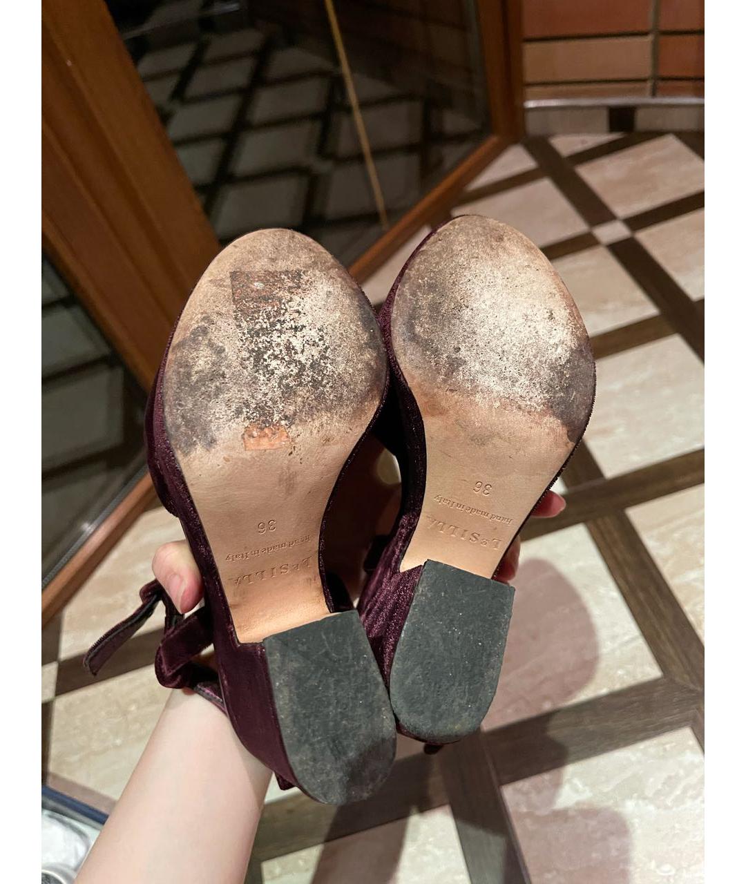 LE SILLA Бордовые бархатные туфли, фото 6