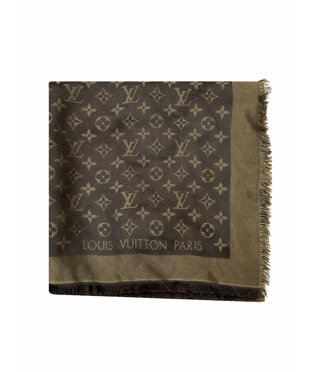 LOUIS VUITTON Коричневый шелковый платок, фото 1
