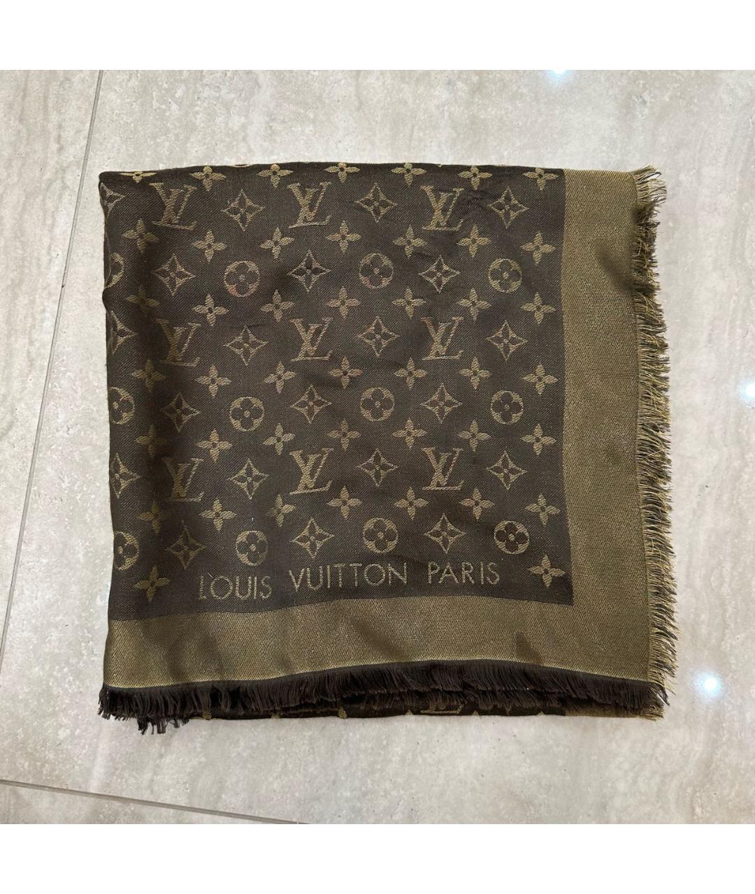 LOUIS VUITTON Коричневый шелковый платок, фото 7