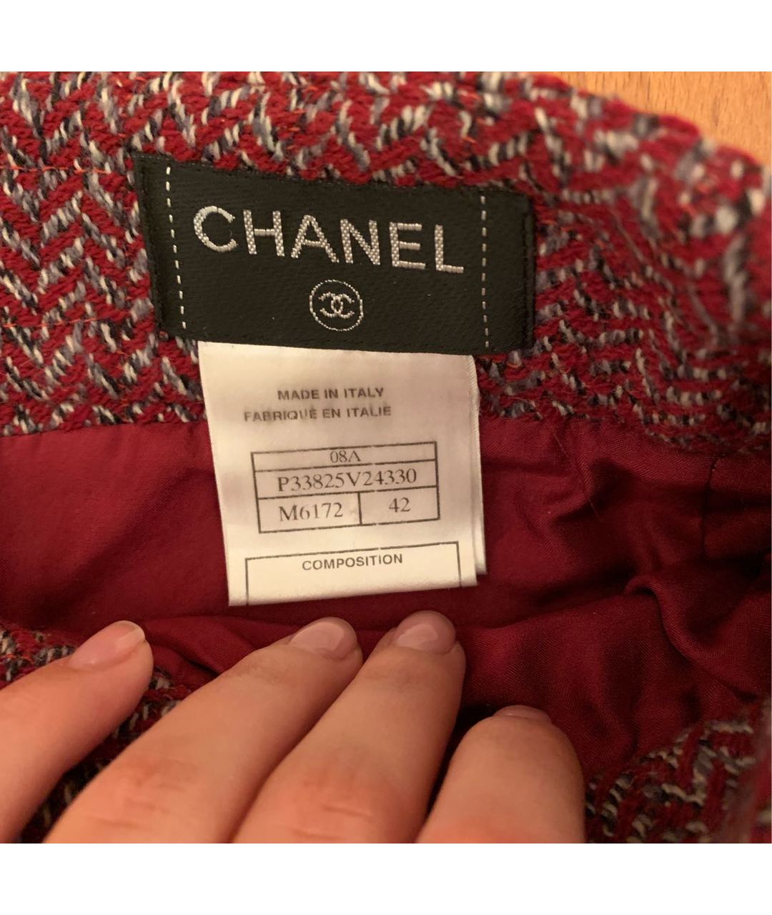 CHANEL PRE-OWNED Бордовая шерстяная юбка миди, фото 3