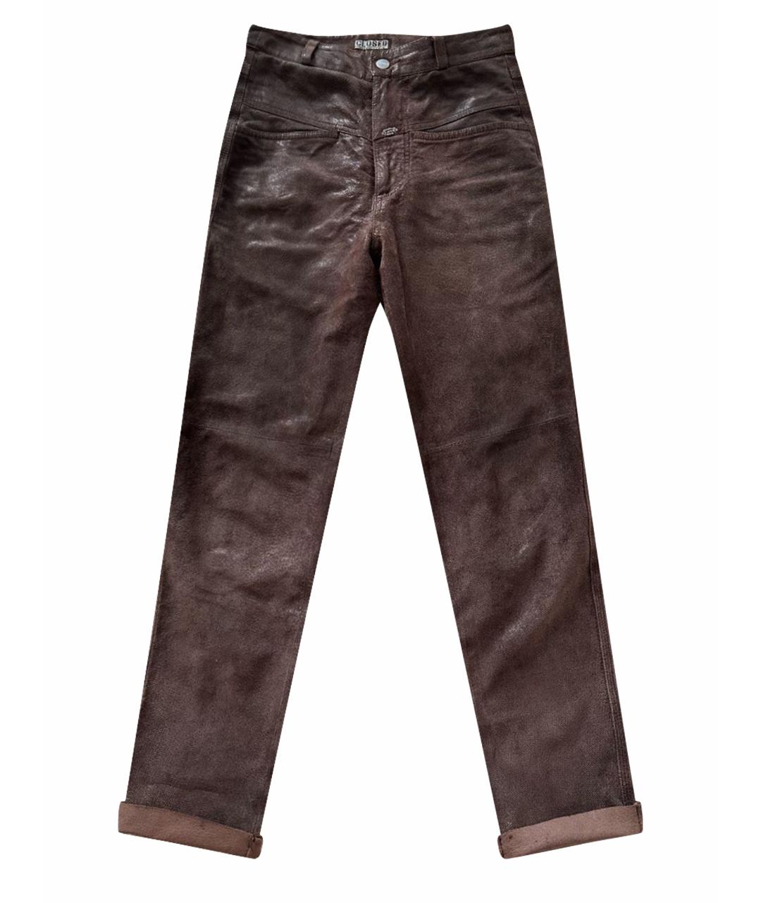 CLOSED Коричневые кожаные прямые брюки, фото 1