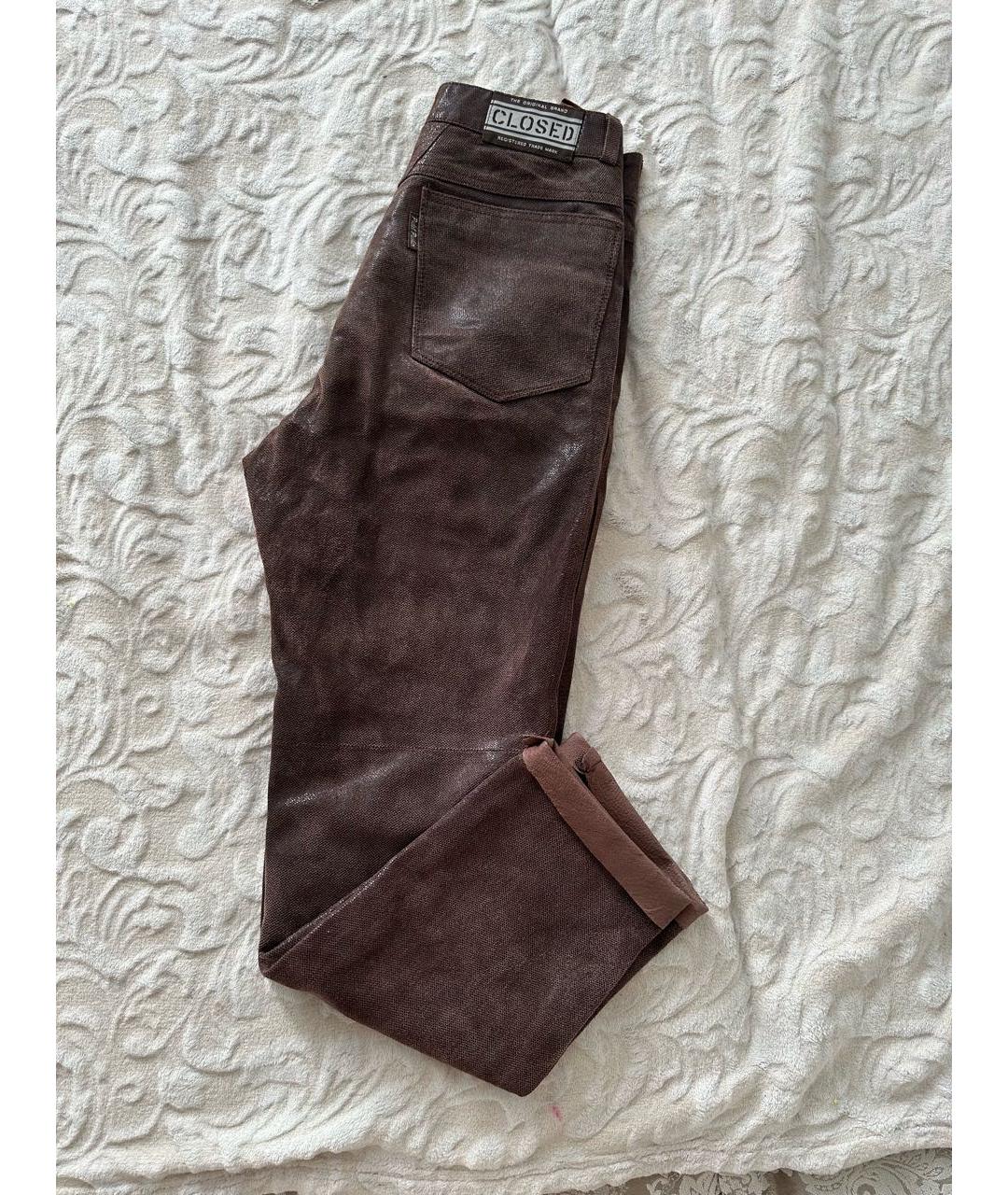 CLOSED Коричневые кожаные прямые брюки, фото 2