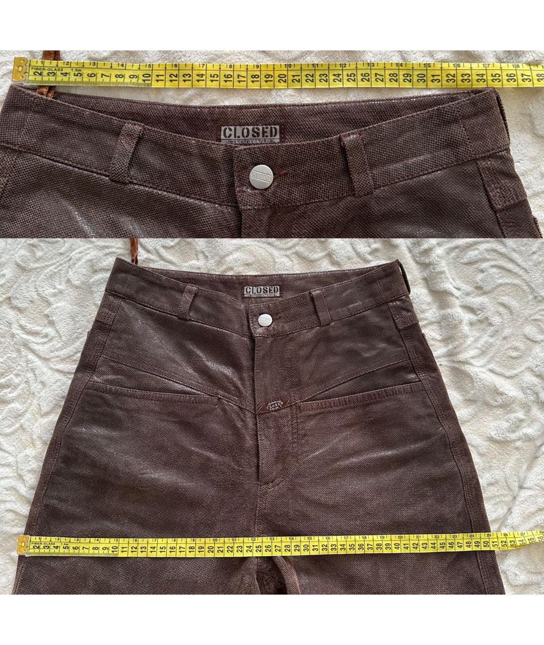 CLOSED Коричневые кожаные прямые брюки, фото 7