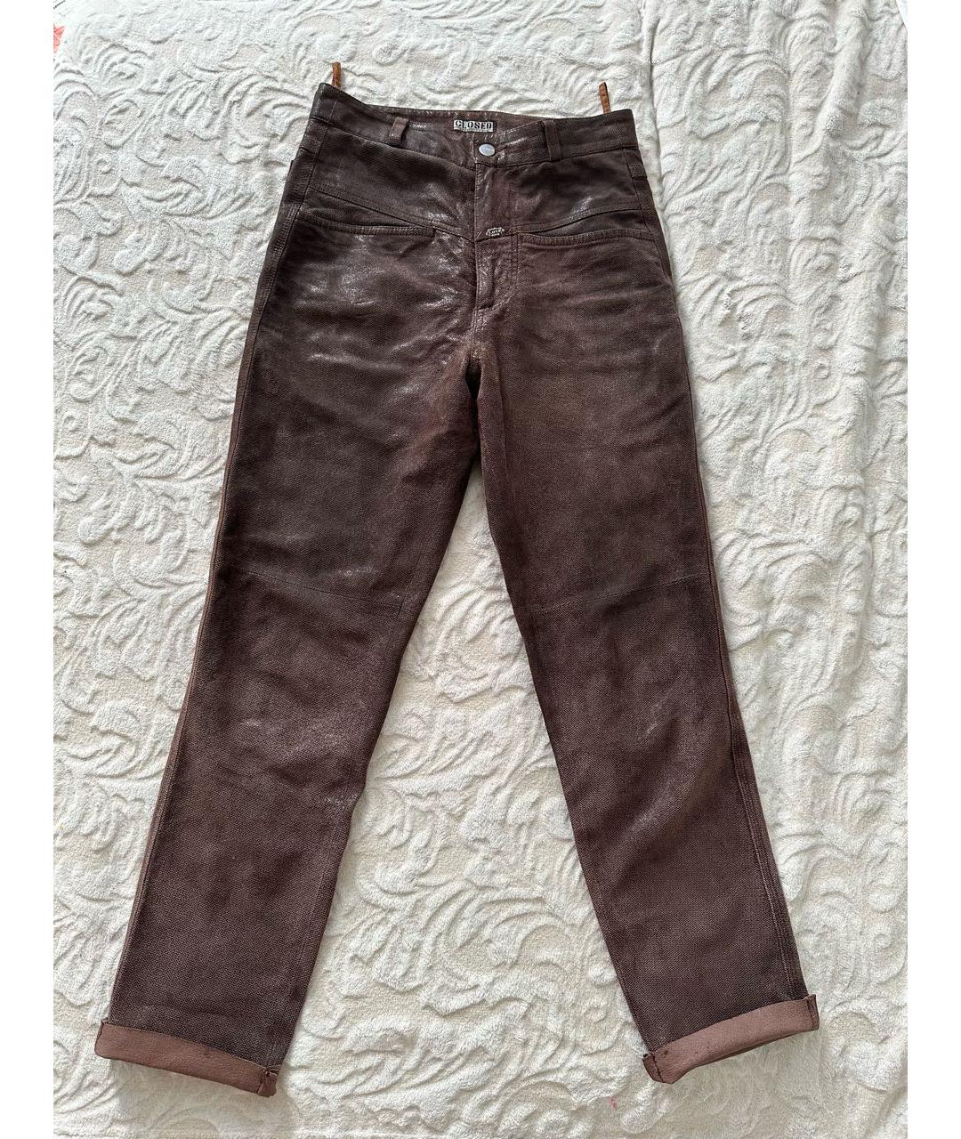 CLOSED Коричневые кожаные прямые брюки, фото 8