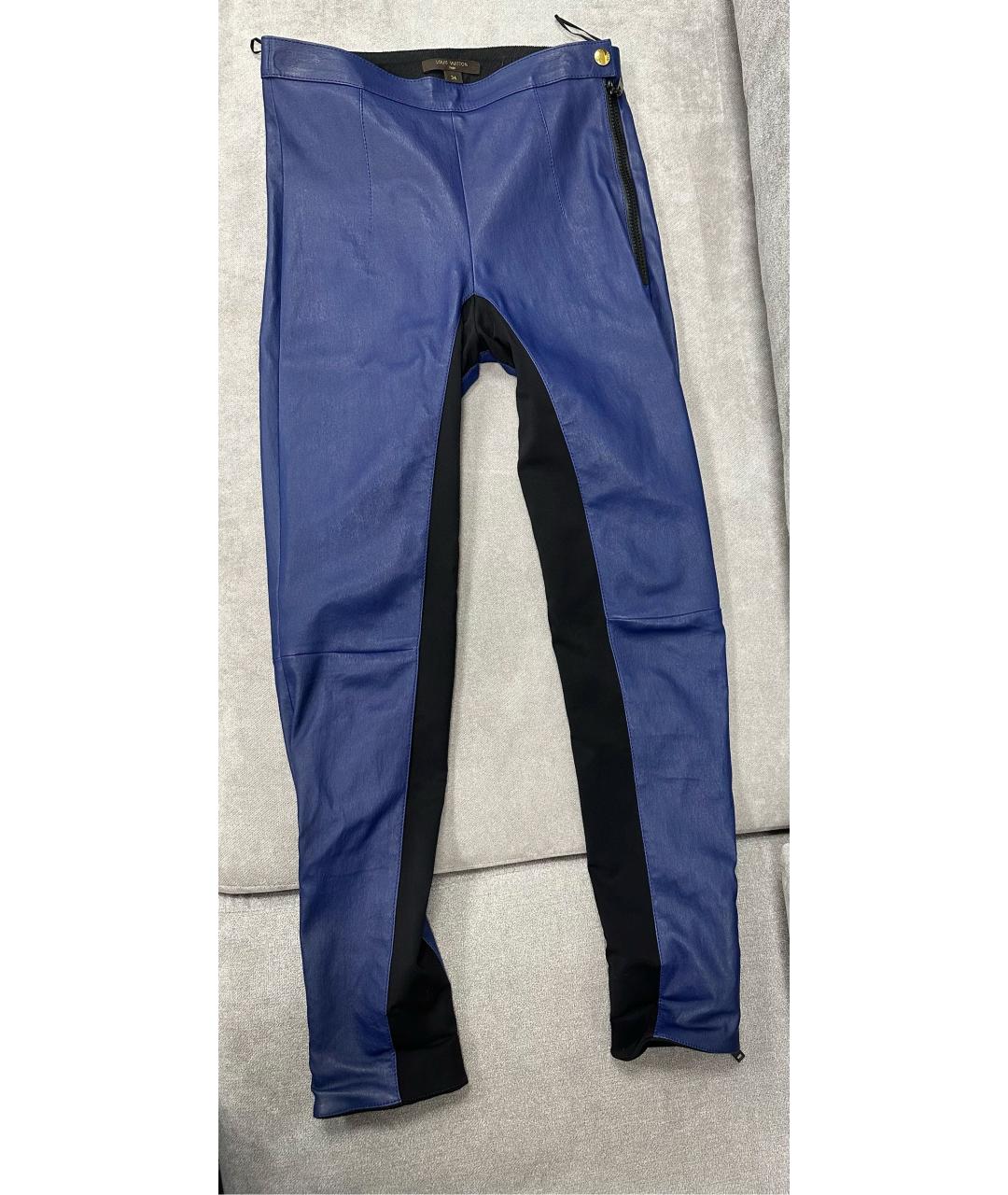 LOUIS VUITTON Синие кожаные брюки узкие, фото 9