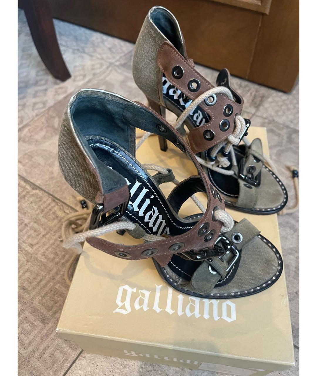 JOHN GALLIANO Хаки текстильные босоножки, фото 2