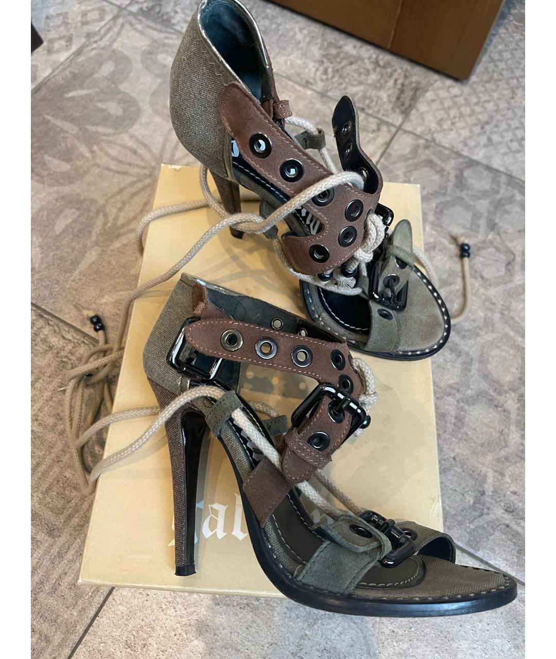 JOHN GALLIANO Хаки текстильные босоножки, фото 4