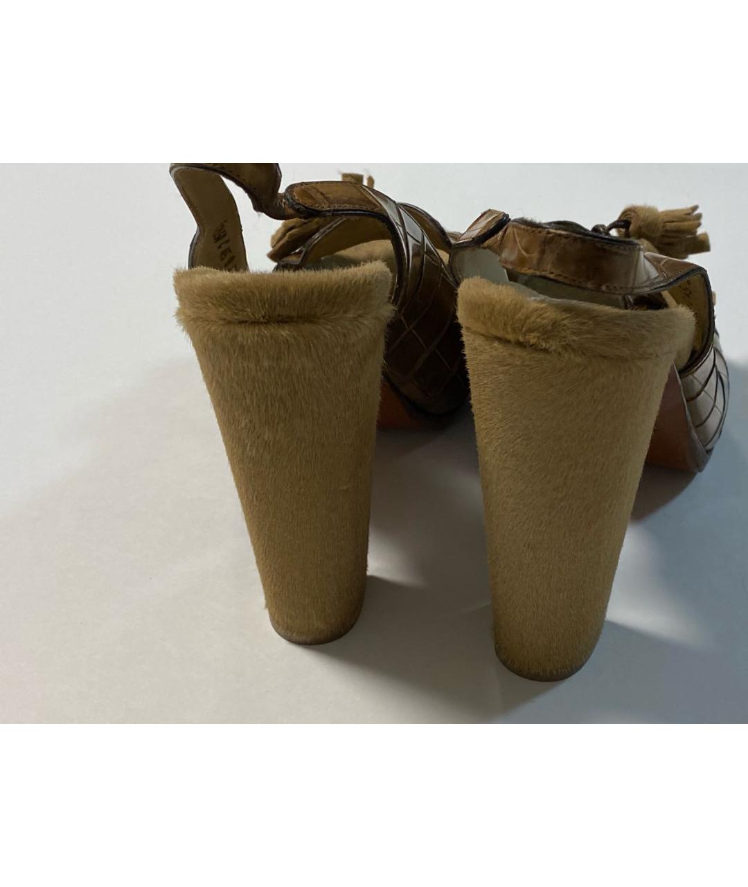 SANTONI Коричневые босоножки из экзотической кожи, фото 4