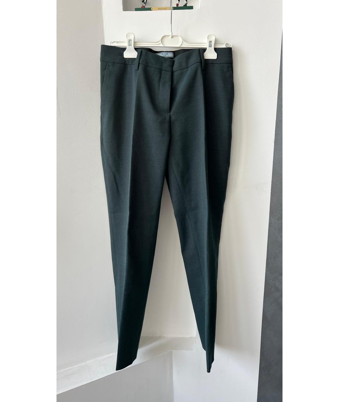 PRADA Зеленые шерстяные прямые брюки, фото 4
