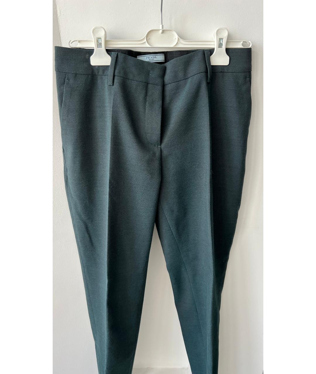 PRADA Зеленые шерстяные прямые брюки, фото 6