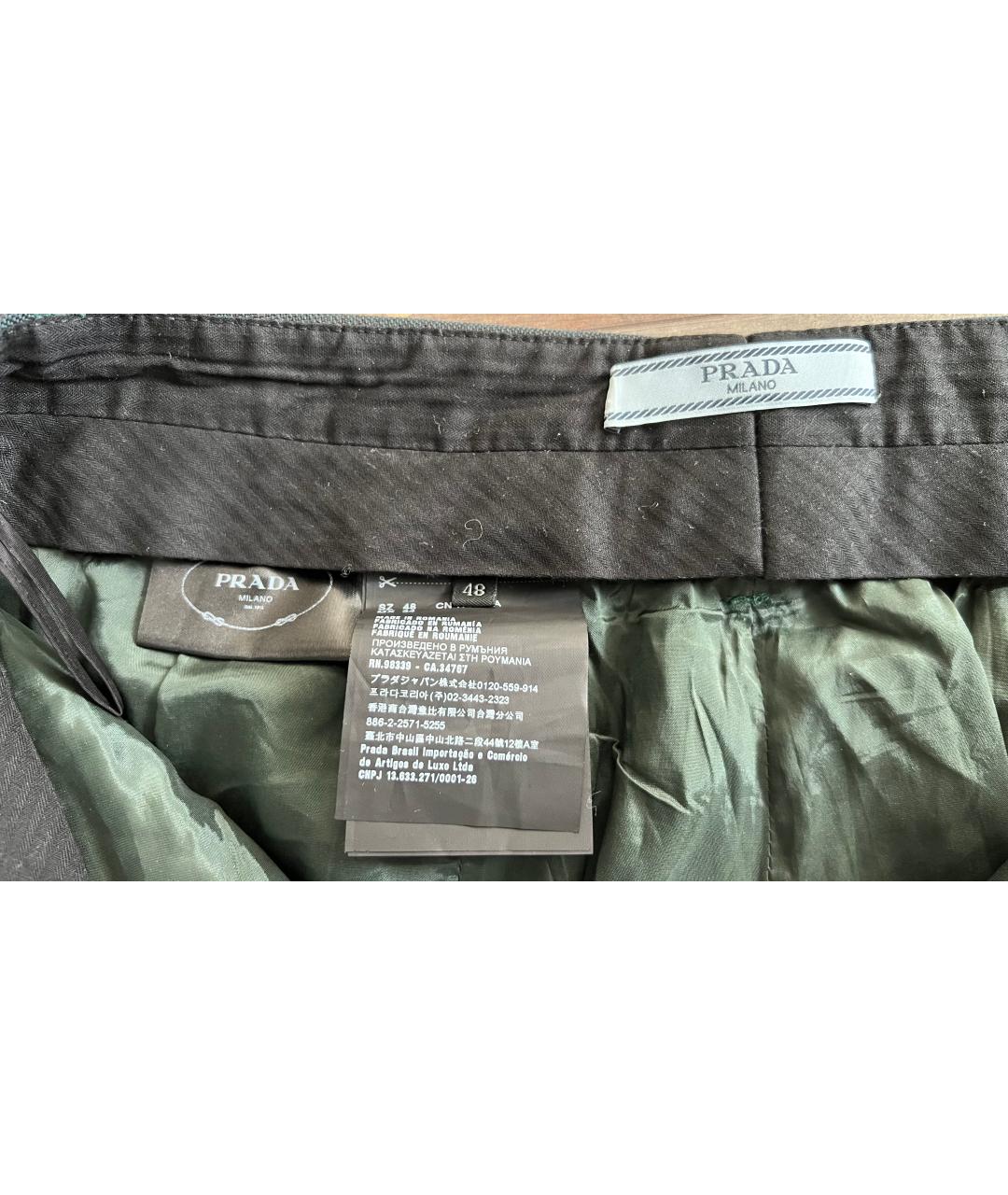 PRADA Зеленые шерстяные прямые брюки, фото 9