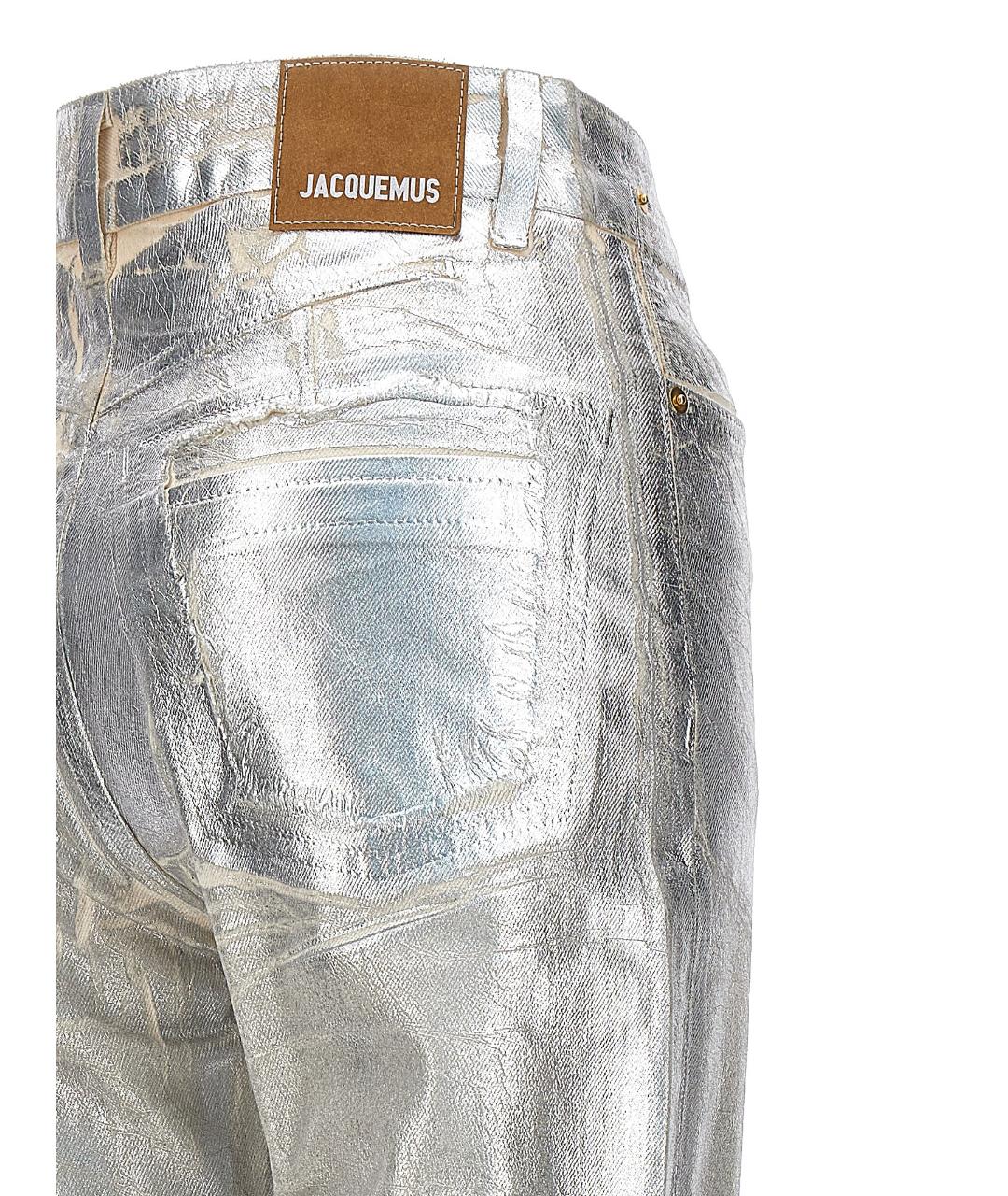 JACQUEMUS Серебряные хлопковые джинсы клеш, фото 4