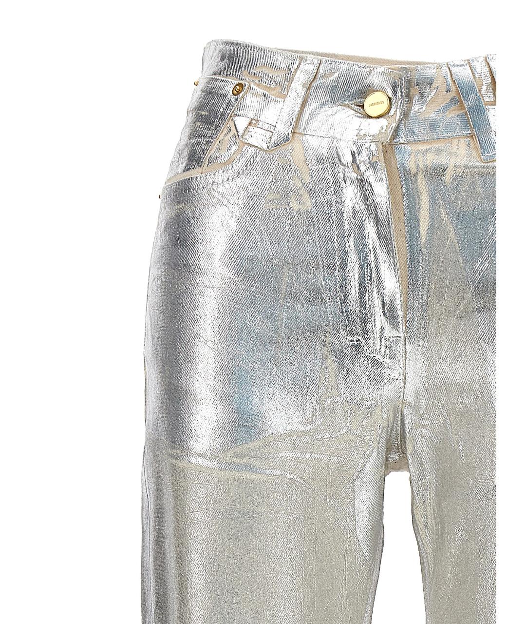 JACQUEMUS Серебряные хлопковые джинсы клеш, фото 3