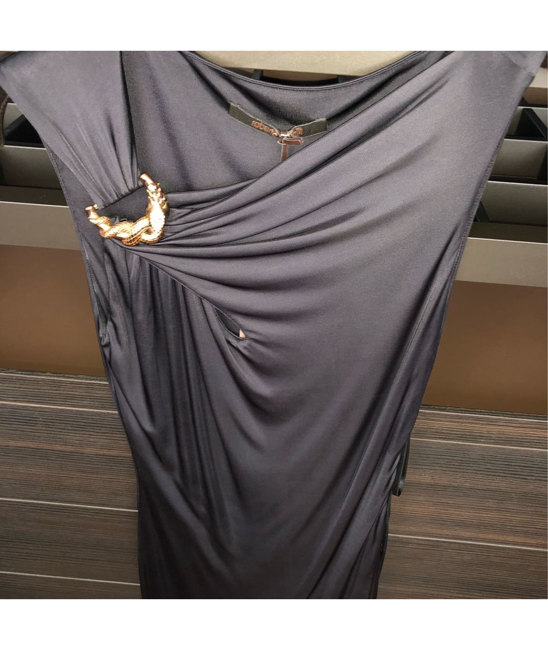 ROBERTO CAVALLI Серое вискозное коктейльное платье, фото 3