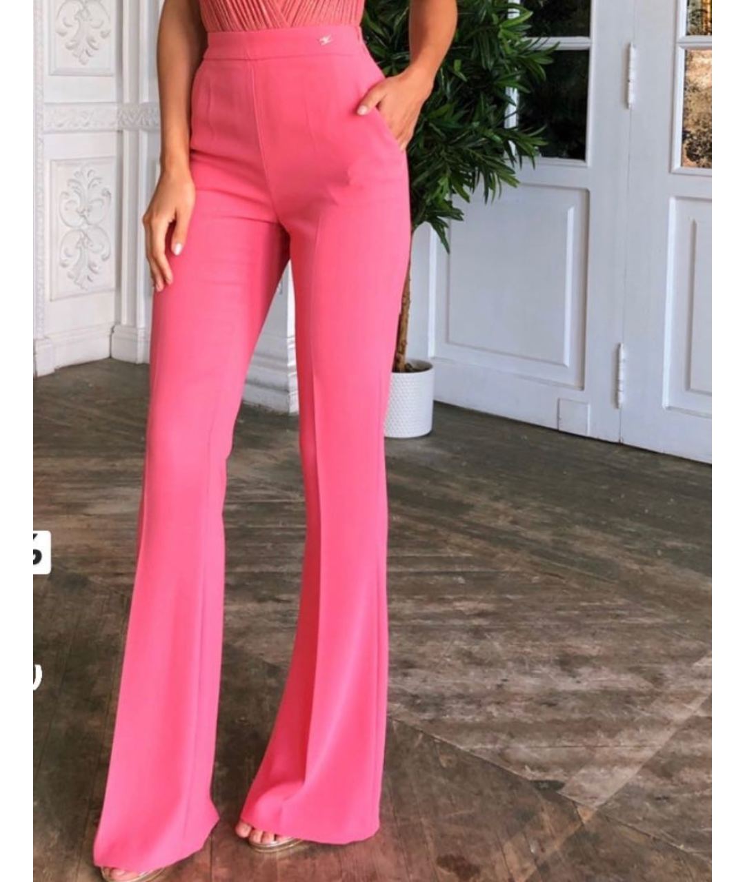 ELISABETTA FRANCHI Розовые полиэстеровые брюки широкие, фото 2