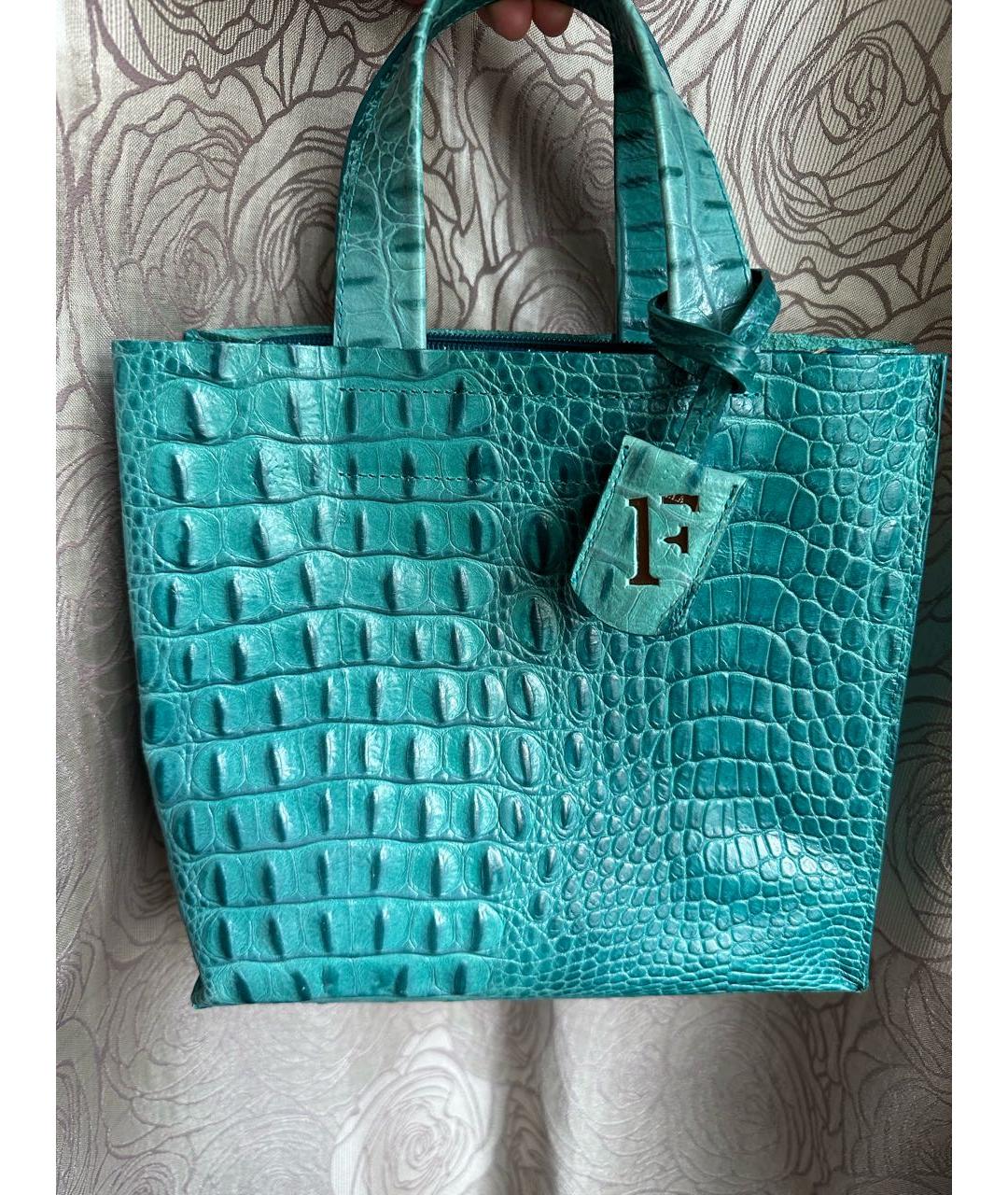 FURLA Бирюзовая кожаная сумка с короткими ручками, фото 9