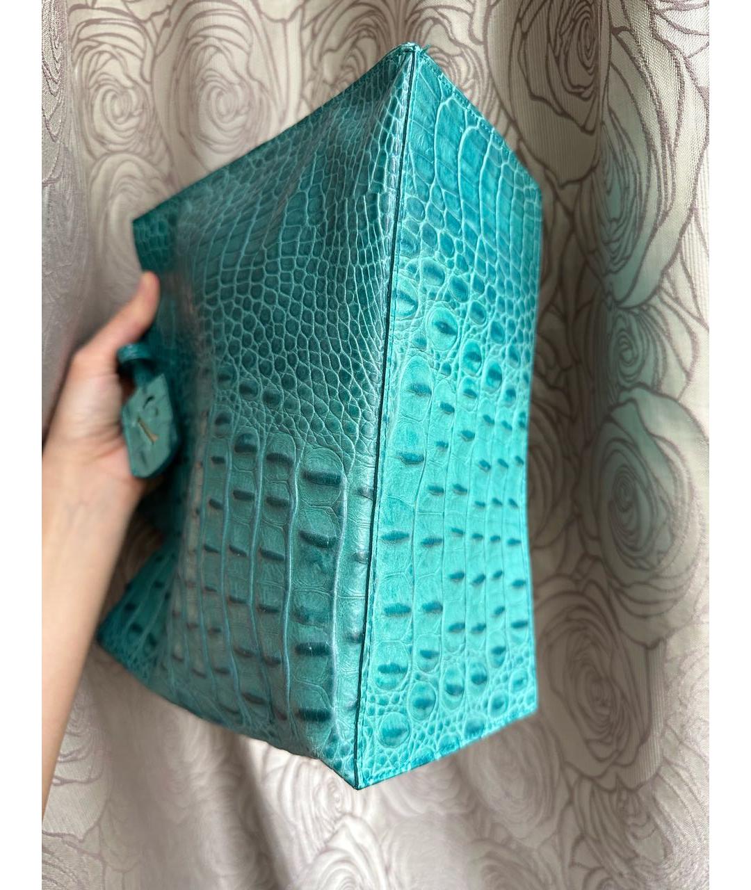 FURLA Бирюзовая кожаная сумка с короткими ручками, фото 4