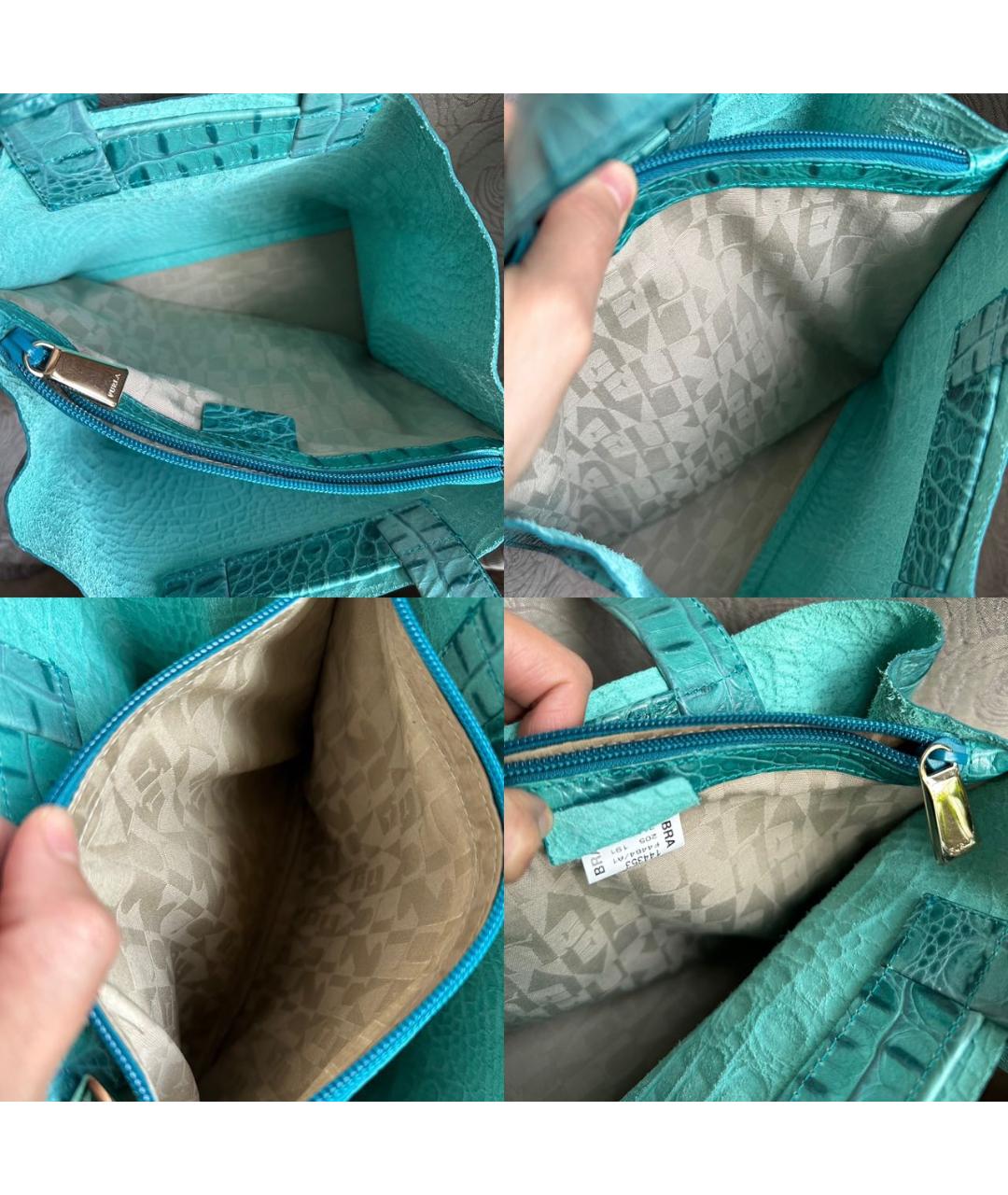FURLA Бирюзовая кожаная сумка с короткими ручками, фото 6