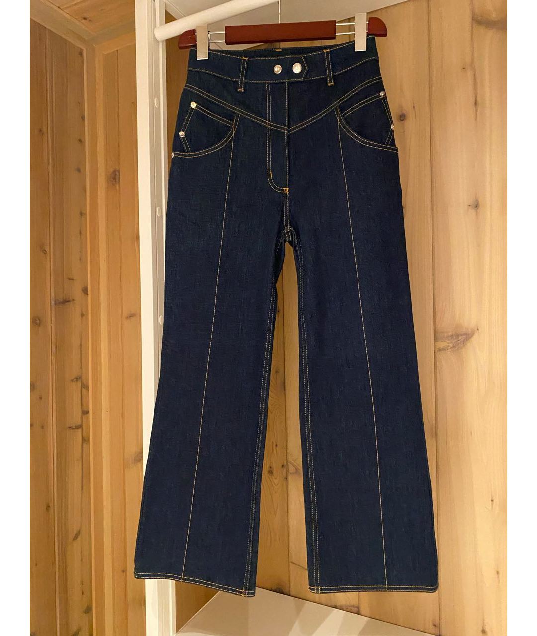 ELLERY Темно-синие хлопко-эластановые джинсы клеш, фото 7