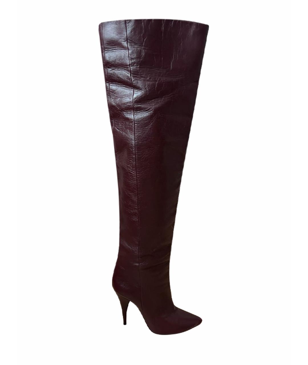 SAINT LAURENT Бордовые кожаные ботфорты, фото 1