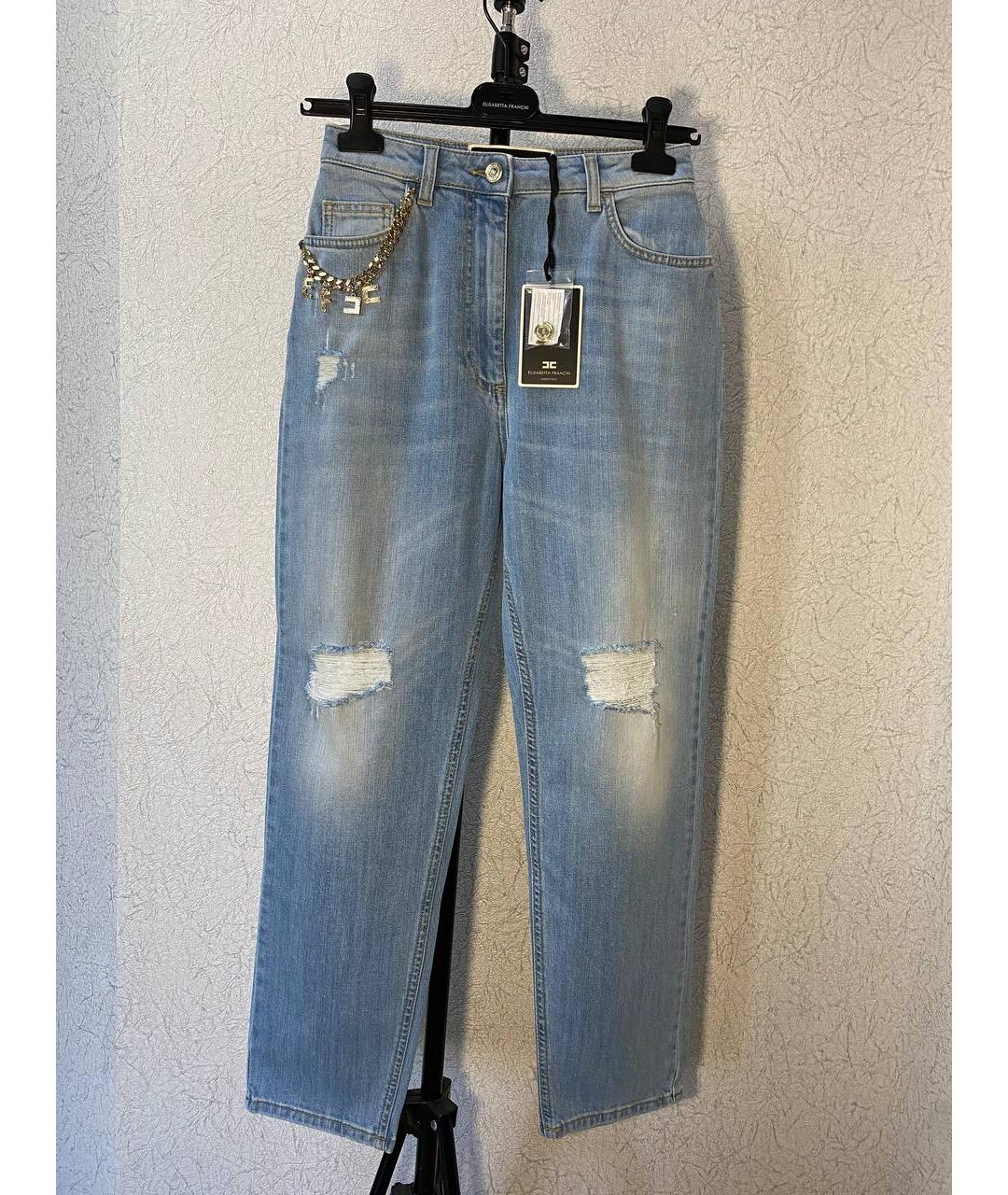 ELISABETTA FRANCHI Синие хлопко-эластановые прямые джинсы, фото 6