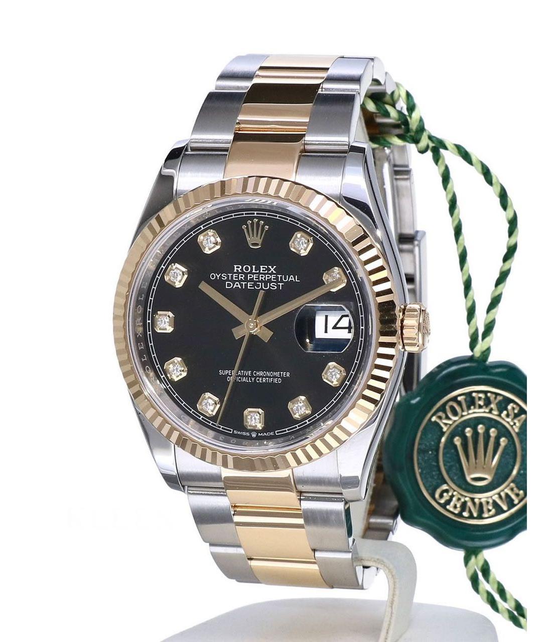 ROLEX Черные часы из желтого золота, фото 4