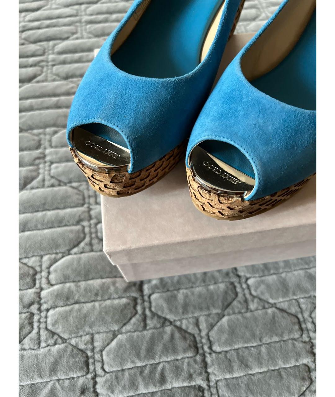 JIMMY CHOO Голубые замшевые босоножки, фото 6