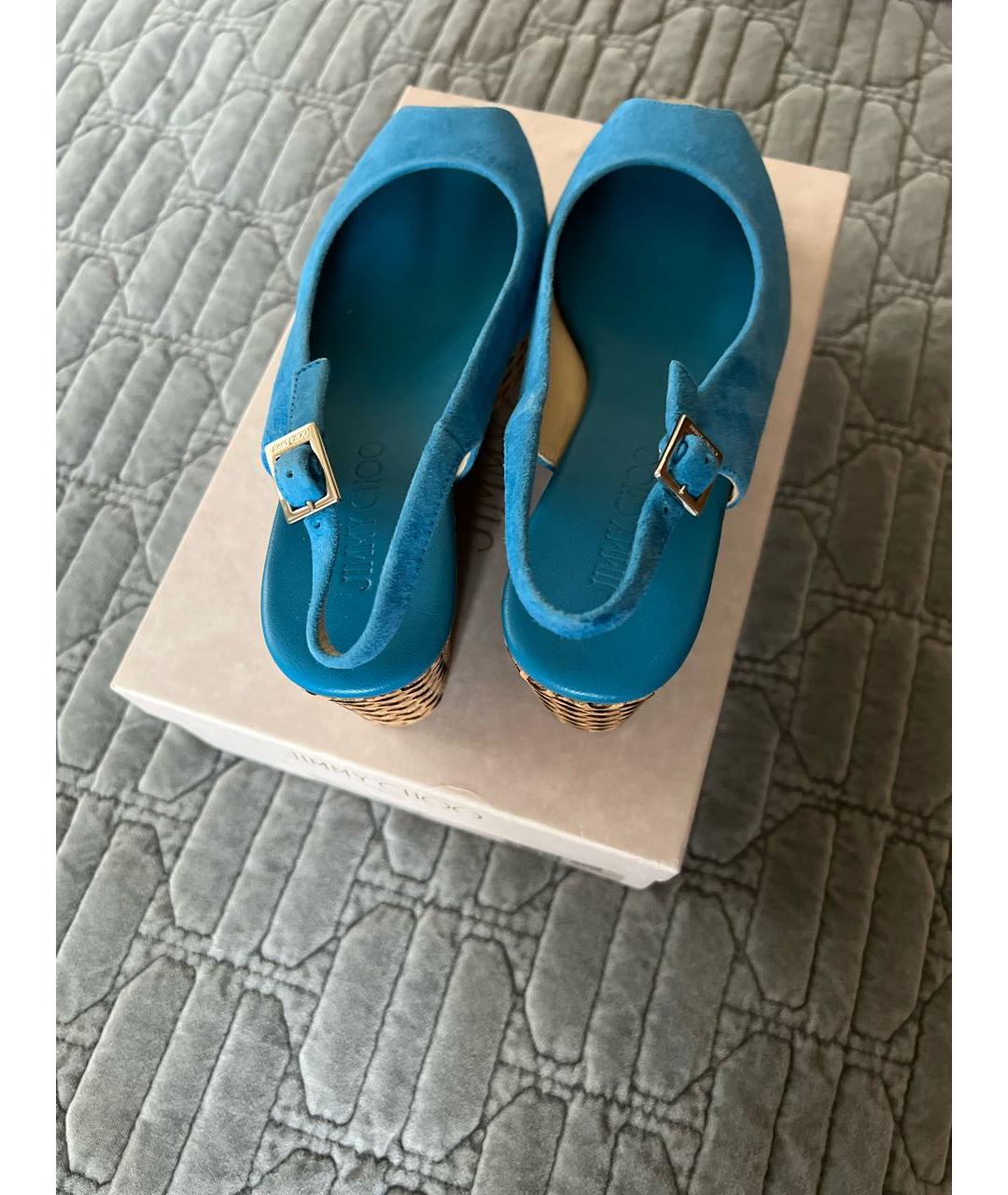 JIMMY CHOO Голубые замшевые босоножки, фото 3