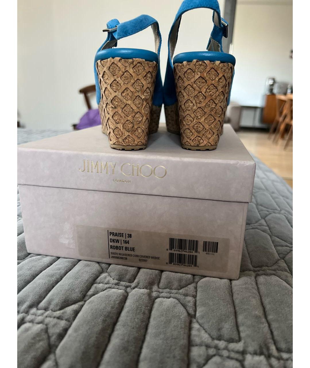 JIMMY CHOO Голубые замшевые босоножки, фото 4