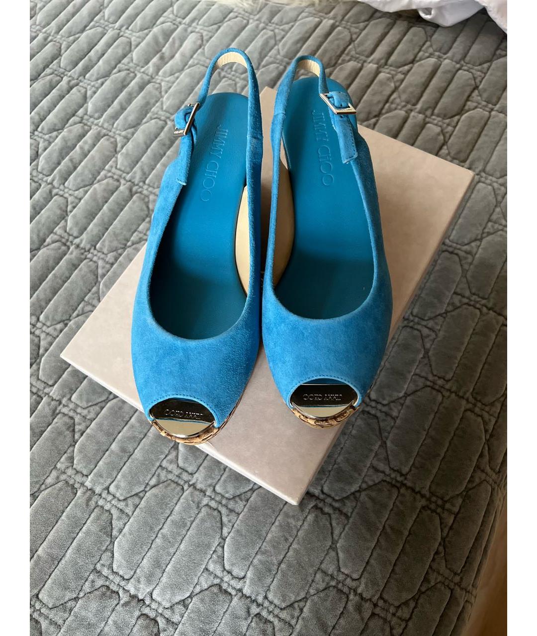 JIMMY CHOO Голубые замшевые босоножки, фото 2