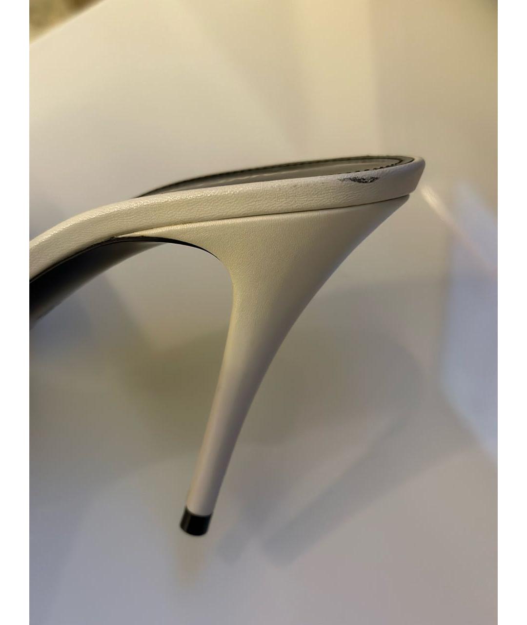 SAINT LAURENT Белые кожаные мюли, фото 7