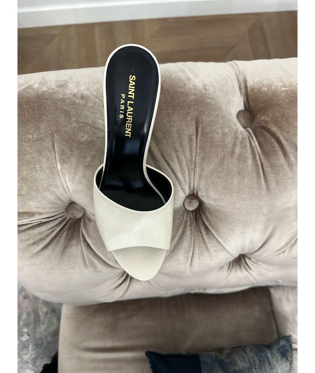 SAINT LAURENT Белые кожаные мюли, фото 3