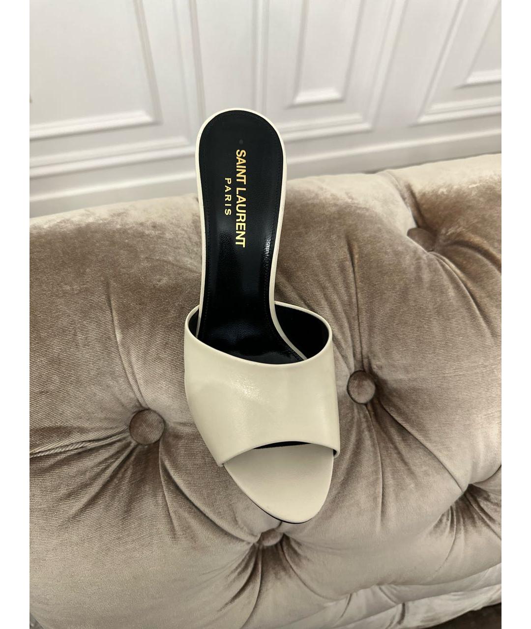 SAINT LAURENT Белые кожаные мюли, фото 2