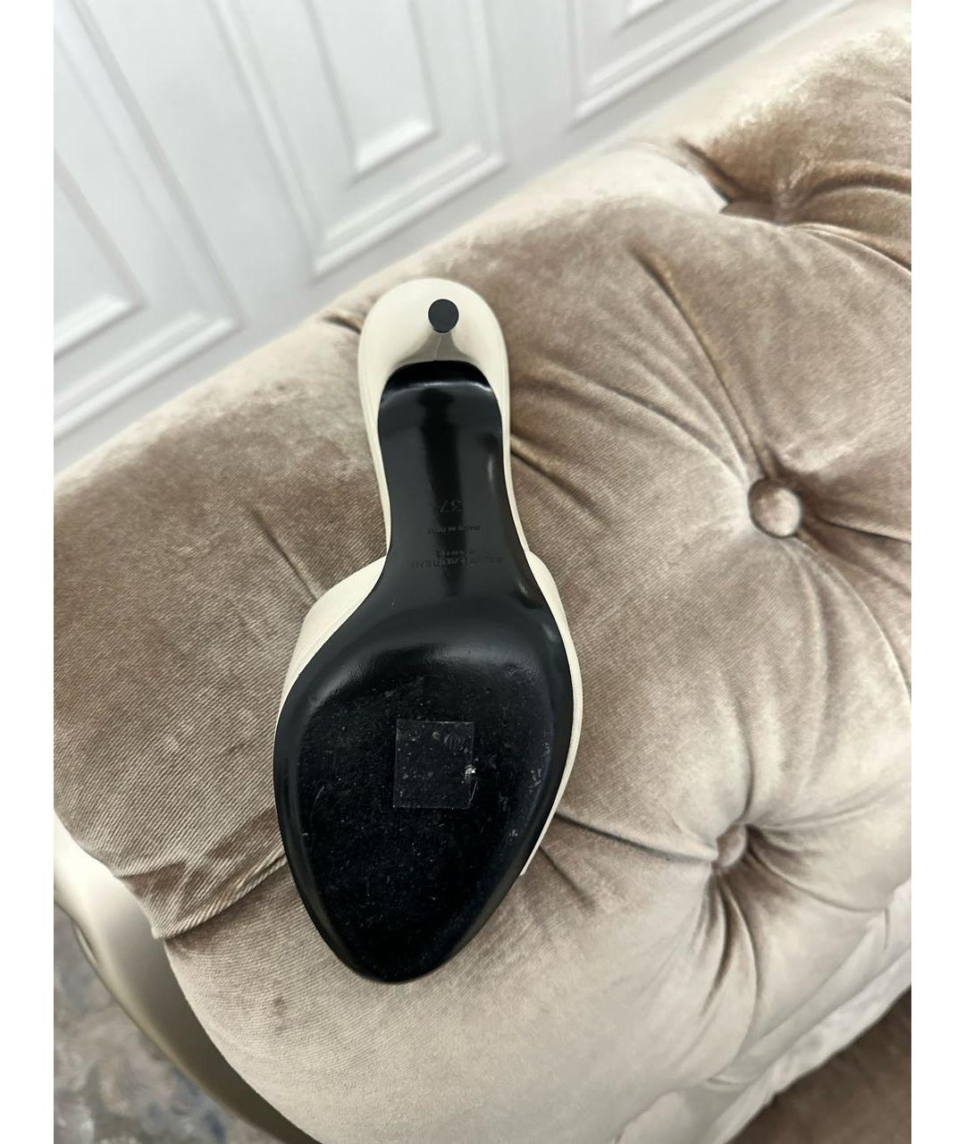 SAINT LAURENT Белые кожаные мюли, фото 5