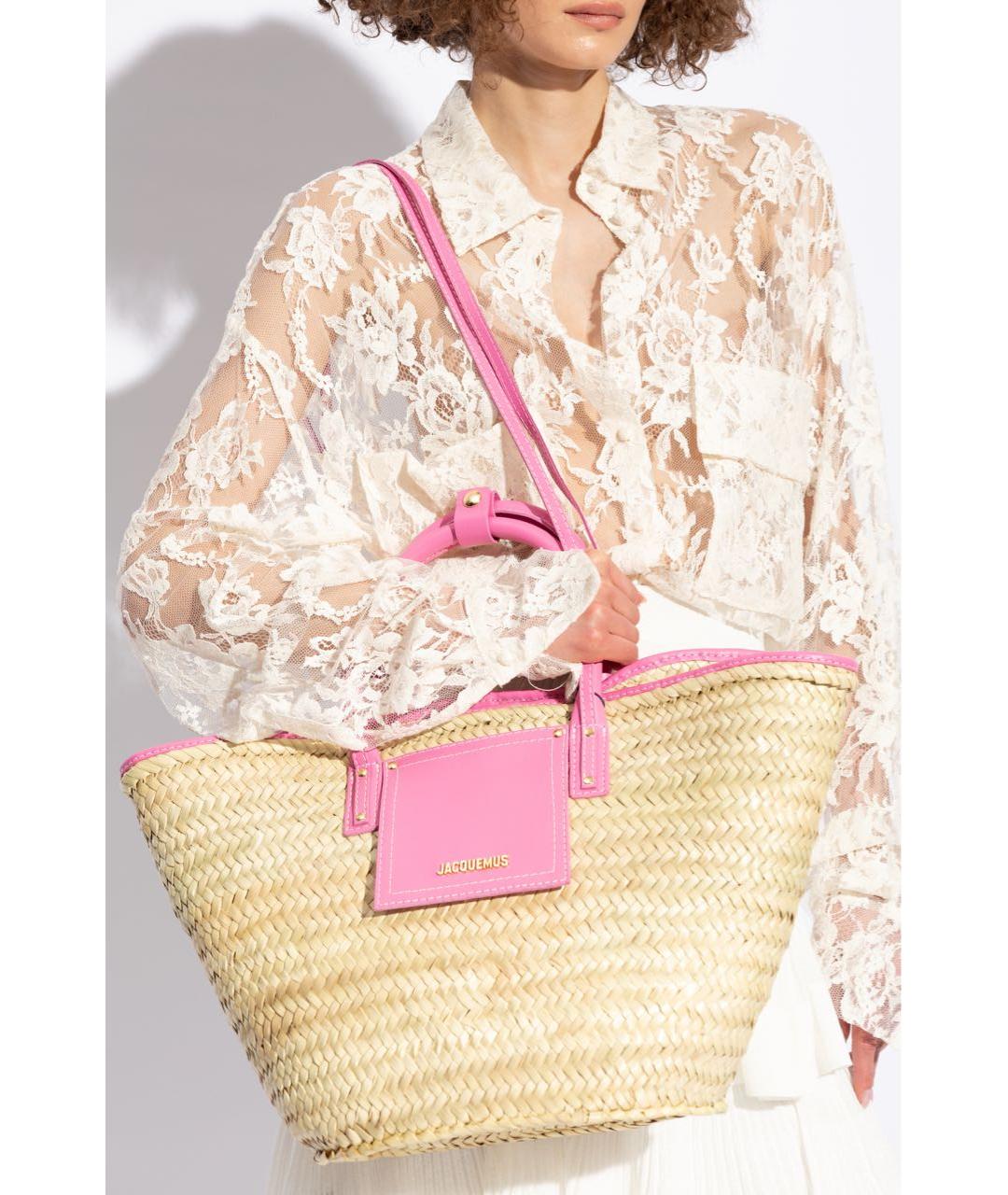JACQUEMUS Розовая пелетеная пляжная сумка, фото 7
