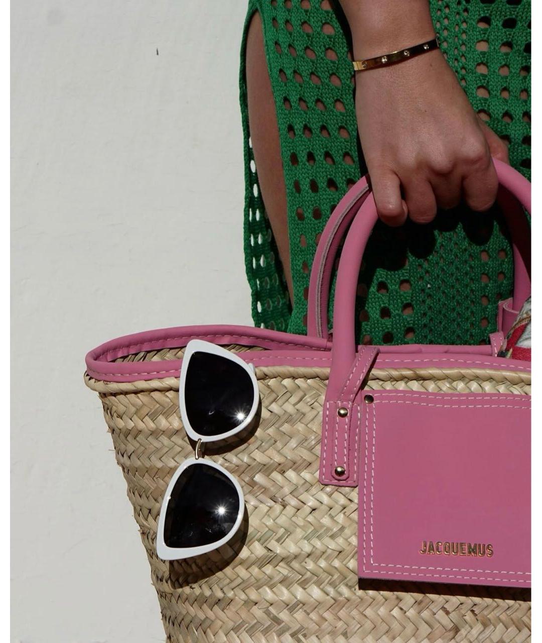 JACQUEMUS Розовая пелетеная пляжная сумка, фото 8