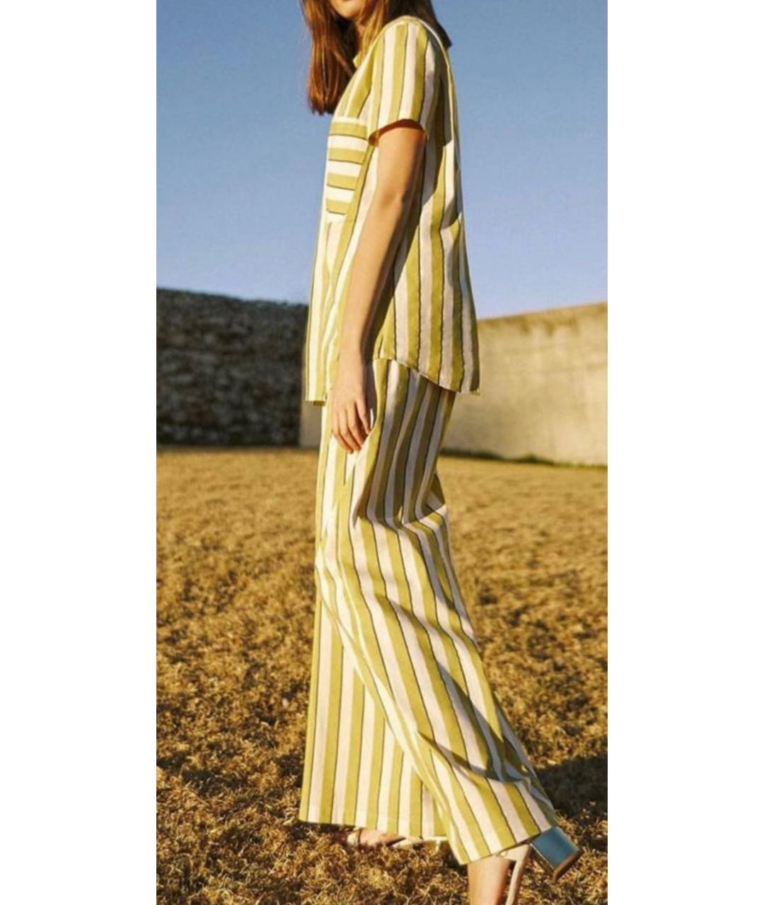 MAX MARA Желтые хлопковые брюки широкие, фото 7