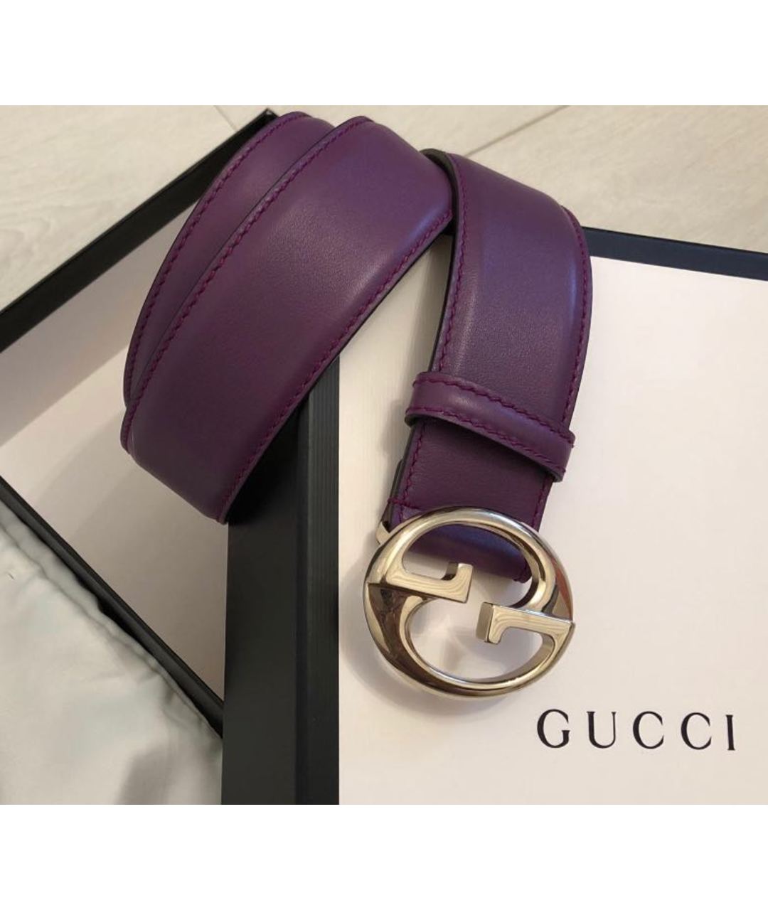 GUCCI Фиолетовый кожаный ремень, фото 4