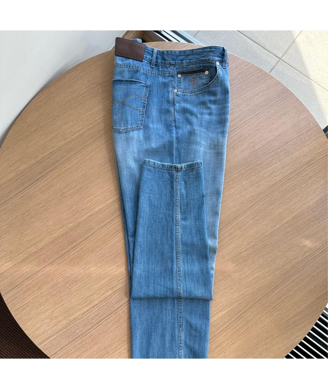 BRUNELLO CUCINELLI Синие хлопковые прямые джинсы, фото 5